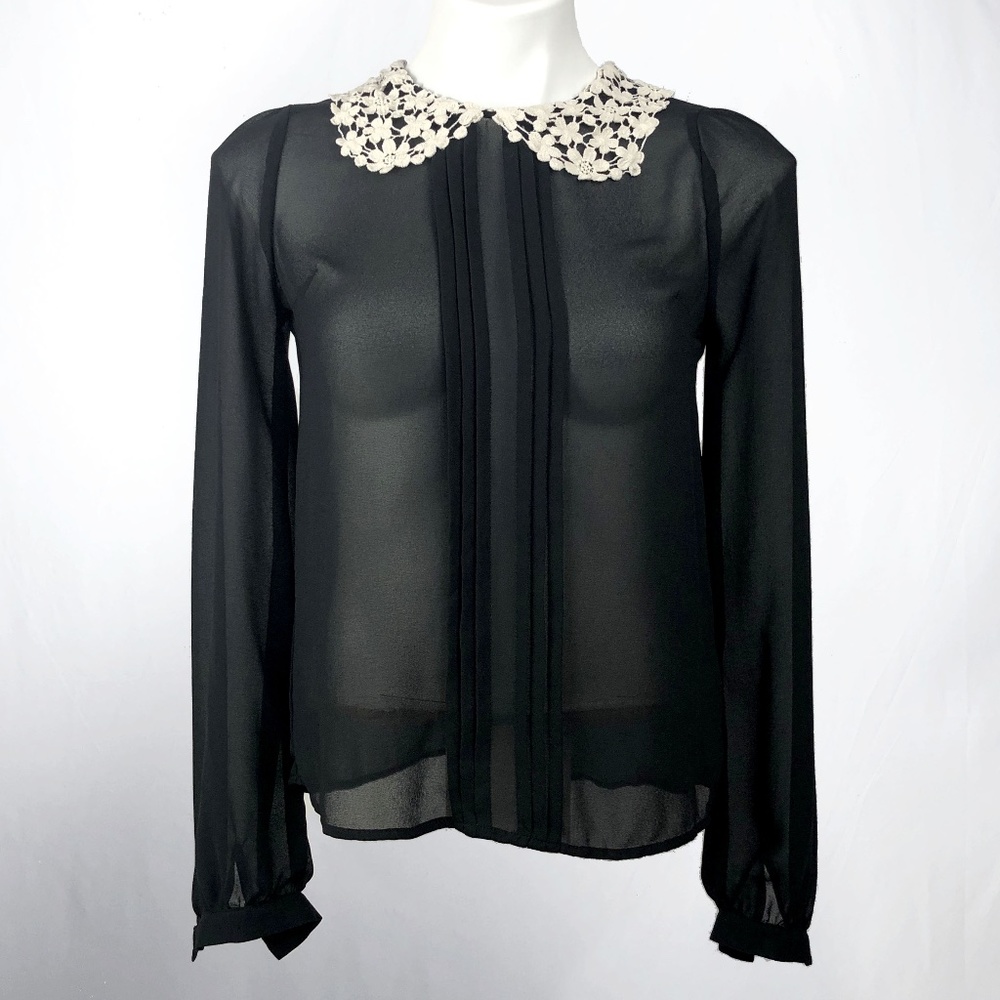Sheer Black Blouse Peter Pan Collar